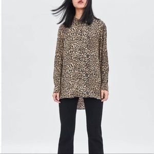 Zara Animal Print Button Down Shirt Blouse Medium